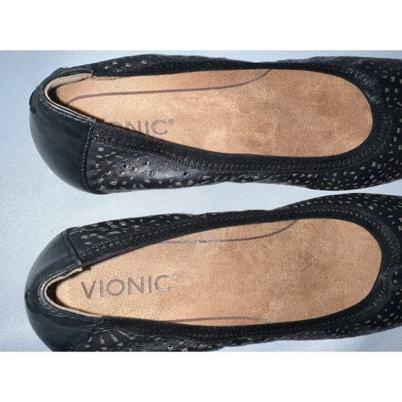 Vionic Shoes Women's Size 8.5M Black Leather Robyn Perforated Ballet Flats - Picture 8 of 9